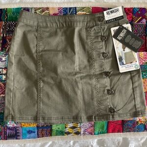 Rewash Olive Button-Front Women's Skirt